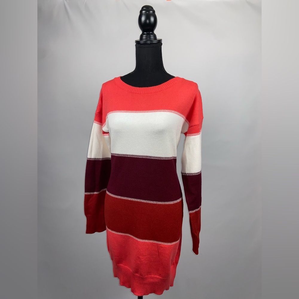 Sweater Dress Colorblock Large Cotton Longsleeve